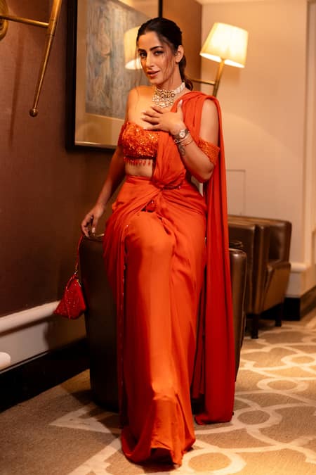 Buy Plode Orange Stones Delhi Swarovski Embellished Pyramid Bag Buy_Plode_Orange Stones Delhi Swarovski Embellished Pyramid Bag