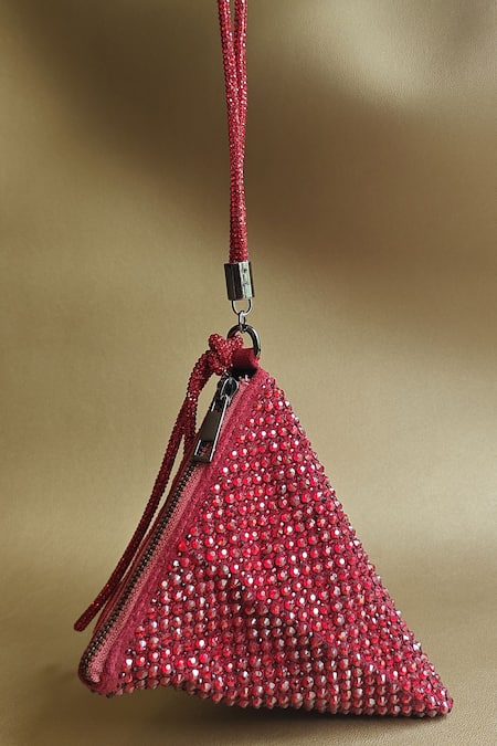 Shop Plode Red Stones Delhi Wristlet Swarovski Studded Pyramid Bag Online at Aza Fashions Shop_Plode_Red Stones Delhi Wristlet Swarovski Studded Pyramid Bag _Online_at_Aza_Fashions