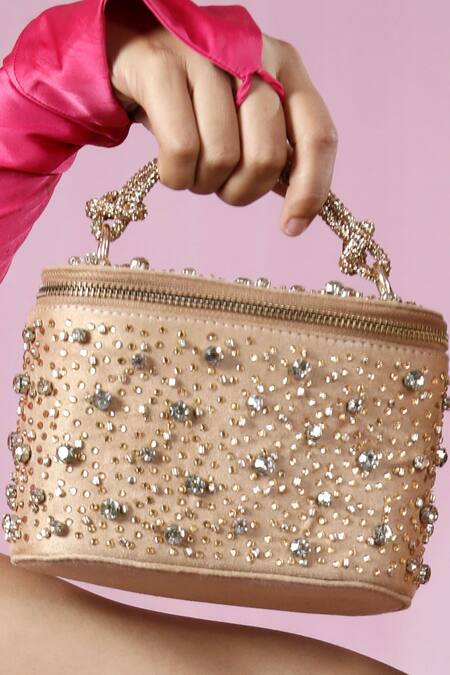 Plode Gold Stones Studded Vanity Bag at Aza Fashions Plode_Gold Stones Studded Vanity Bag _at_Aza_Fashions