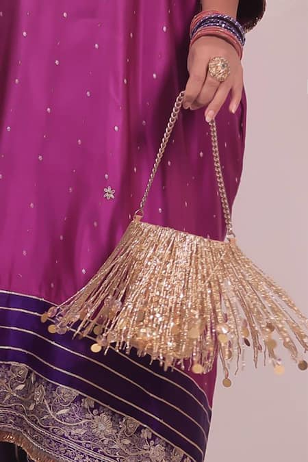 Shop Plode Gold Cut Work, Sequins Cutdana Embellished Potli Online at Aza Fashions Shop_Plode_Gold Cut Work, Sequins Cutdana Embellished Potli _Online_at_Aza_Fashions