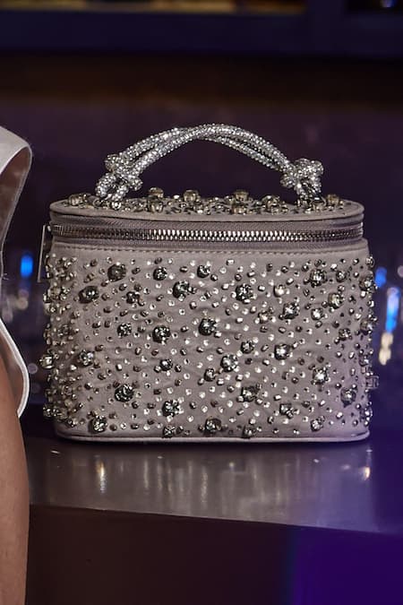 Buy_Plode_Silver Stones Rectangle Shaped Embellished Vanity Bag _Online_at_Aza_Fashions