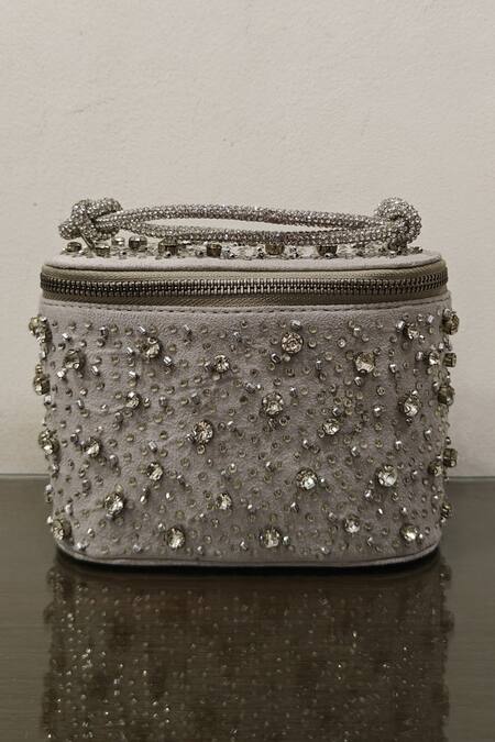 Plode_Silver Stones Rectangle Shaped Embellished Vanity Bag _at_Aza_Fashions