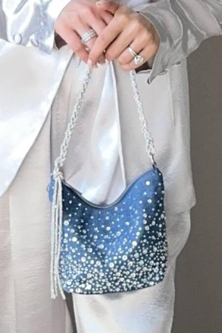 Shop Plode Blue Crystals, Rhinestones Galaxy Embellished Potli Handbag Online at Aza Fashions Shop_Plode_Blue Crystals, Rhinestones Galaxy Embellished Potli Handbag _Online_at_Aza_Fashions
