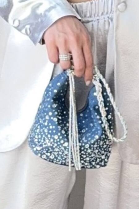 Plode Blue Crystals, Rhinestones Galaxy Embellished Potli Handbag at Aza Fashions Plode_Blue Crystals, Rhinestones Galaxy Embellished Potli Handbag _at_Aza_Fashions
