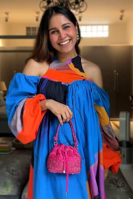 Buy_Plode_Pink Stones Swarovski Crystal Embroidered Micro Bucket Bag _Online_at_Aza_Fashions