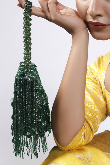 Buy Plode Green Cut Work Shimmy Cutdana Tassel Bag Online at Aza Fashions Buy_Plode_Green Cut Work Shimmy Cutdana Tassel Bag _Online_at_Aza_Fashions