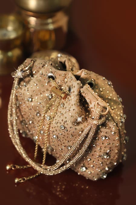 Buy_Plode_Gold Rhinestones, Crystals Embellished Bucket Bag 