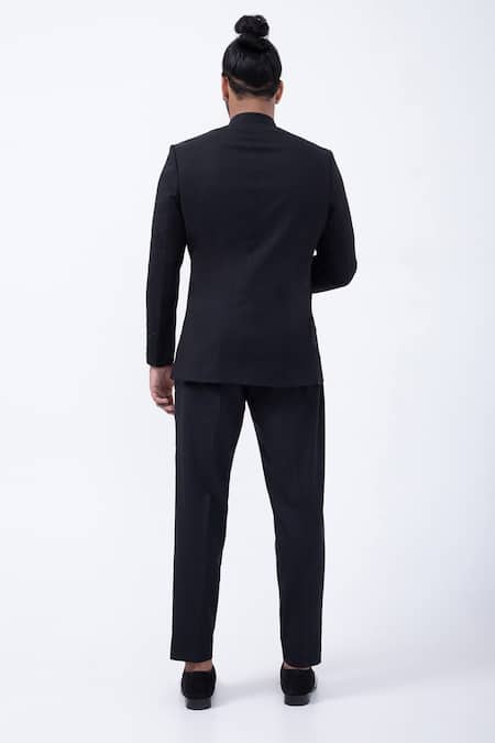 Shop Kaka Calcutta Black Beads Embellished Bandhgala With Pant at Aza Fashions Shop_Kaka Calcutta_Black Beads Embellished Bandhgala With Pant _at_Aza_Fashions