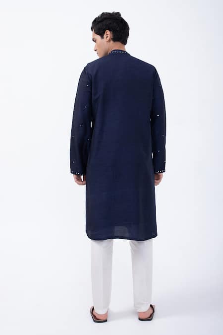 Shop Kaka Calcutta Blue Bamboo, Cotton, Silk Mirrors Pattern Kurta With Pyjama at Aza Fashions Shop_Kaka Calcutta_Blue Bamboo, Cotton, Silk Mirrors Pattern Kurta With Pyjama _at_Aza_Fashions