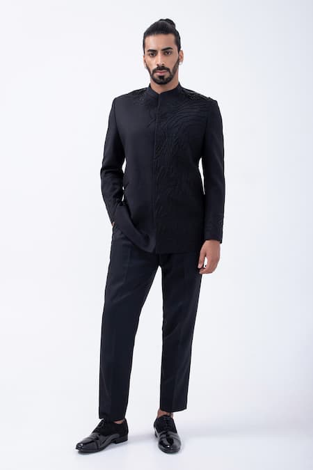 Kaka Calcutta Black Beads Embellished Bandhgala With Pant 