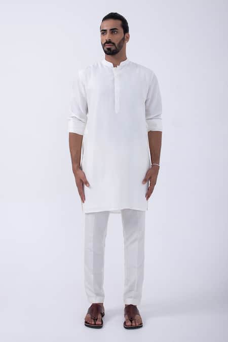 Shop Kaka Calcutta Ivory Bamboo, Cotton, Silk Plain Kurta And Pyjama Set Online at Aza Fashions Shop_Kaka Calcutta_Ivory Bamboo, Cotton, Silk Plain Kurta And Pyjama Set _Online_at_Aza_Fashions