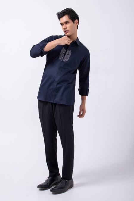 Buy Kaka Calcutta Black Gingham Beads Owl Embellished Shirt Online at Aza Fashions Buy_Kaka Calcutta_Black Gingham Beads Owl Embellished Shirt _Online_at_Aza_Fashions