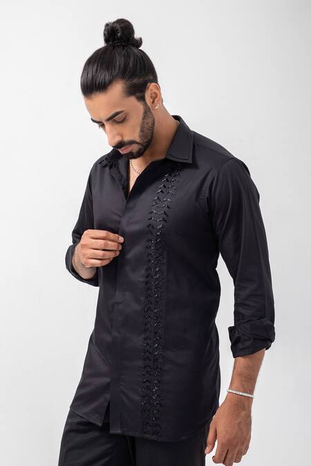 Shop Kaka Calcutta Black Gingham Beads Geometric Embellished Shirt Online at Aza Fashions Shop_Kaka Calcutta_Black Gingham Beads Geometric Embellished Shirt _Online_at_Aza_Fashions