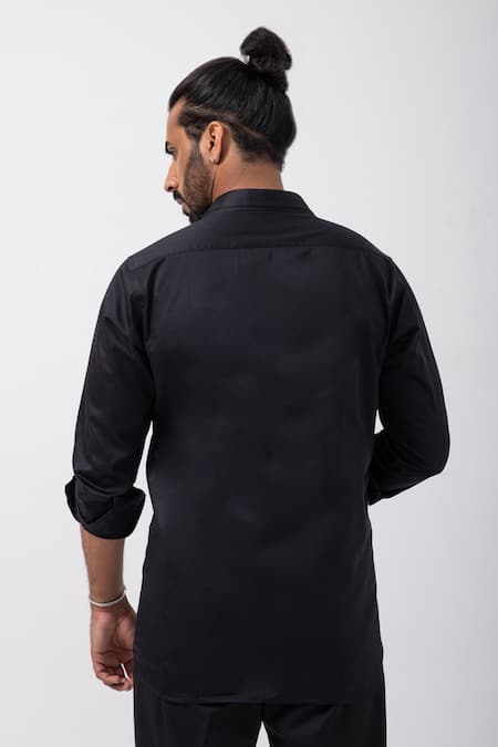 Shop Kaka Calcutta Black Gingham Beads Geometric Embellished Shirt at Aza Fashions Shop_Kaka Calcutta_Black Gingham Beads Geometric Embellished Shirt _at_Aza_Fashions