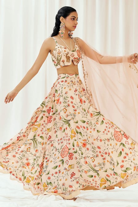 Redpine Designs_Pink Viscose, Crepe, Net Cut Work, Sequins Printed And Embroidered Lehenga Set _Online_at_Aza_Fashions