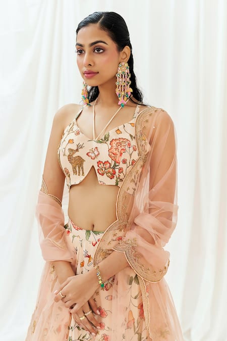 Buy_Redpine Designs_Pink Viscose, Crepe, Net Cut Work, Sequins Printed And Embroidered Lehenga Set _Online_at_Aza_Fashions