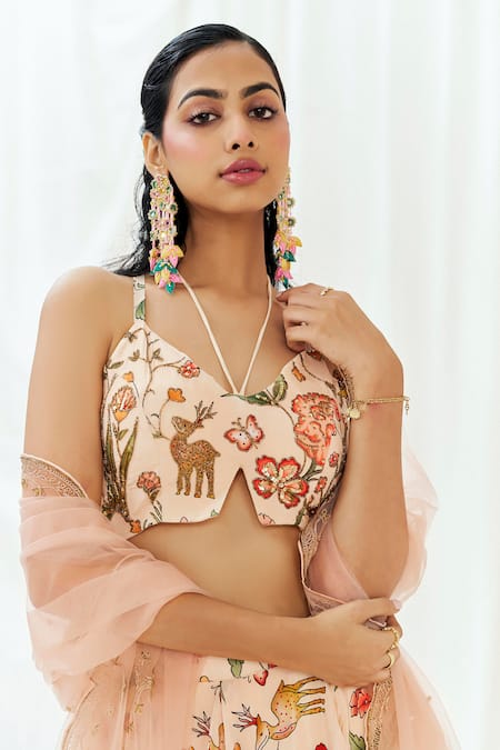 Shop_Redpine Designs_Pink Viscose, Crepe, Net Cut Work, Sequins Printed And Embroidered Lehenga Set _Online_at_Aza_Fashions