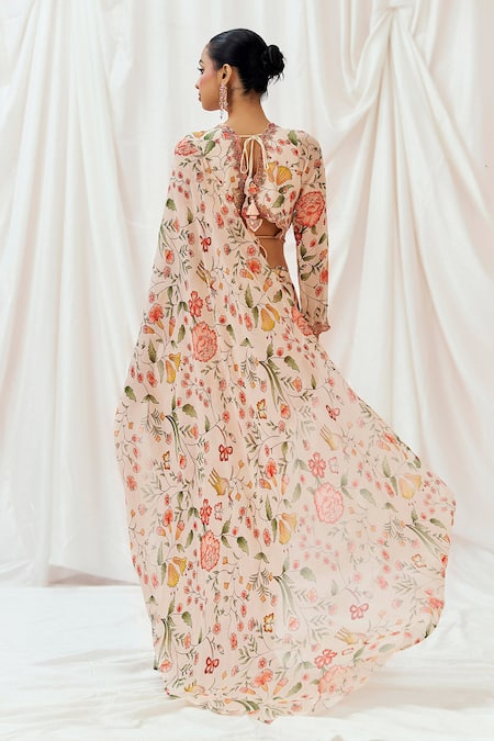 Redpine Designs Floral Print Pre-Draped Saree With Blouse 