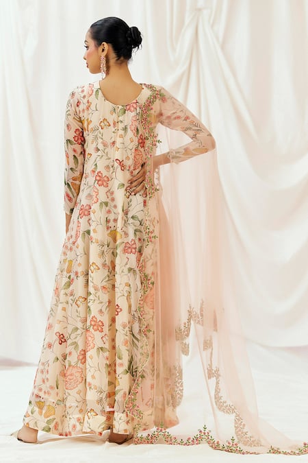 Redpine Designs Floral Print Anarkali With Dupatta 