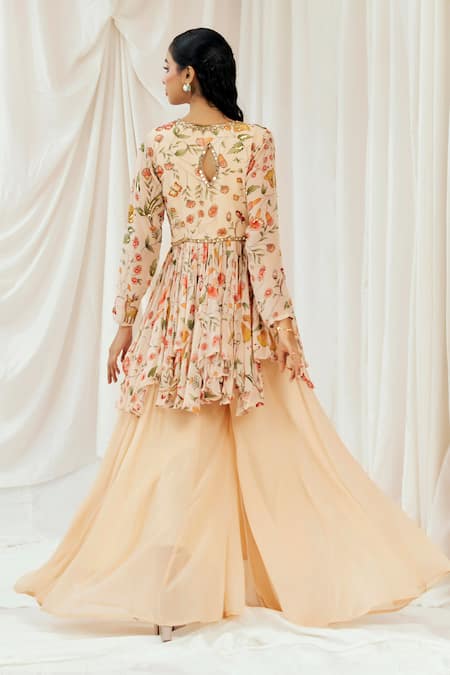 Redpine Designs Floral Print Peplum Kurta & Sharara Set 