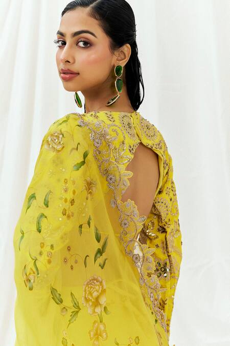 Shop_Redpine Designs_Yellow Viscose, Organza, Silk Sequins, Mirrors, Printed And Lehenga Set _Online_at_Aza_Fashions