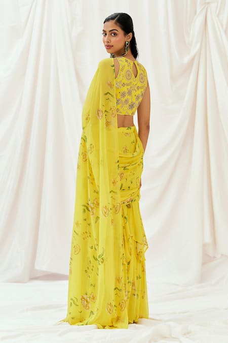 Redpine Designs Printed Pre-Draped Saree With Blouse 
