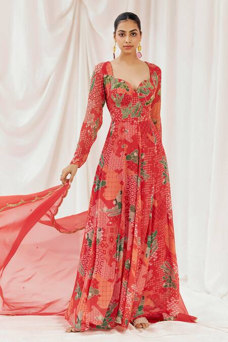 Buy Redpine Designs Red Viscose Georgette, Viscose, Organza Sequins, Printed Anarkali With Dupatta Online at Aza Fashions Buy_Redpine Designs_Red Viscose Georgette, Viscose, Organza Sequins, Printed Anarkali With Dupatta _Online_at_Aza_Fashions