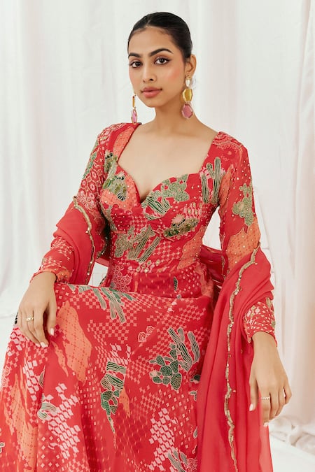 Shop Redpine Designs Red Viscose Georgette, Viscose, Organza Sequins, Printed Anarkali With Dupatta Online at Aza Fashions Shop_Redpine Designs_Red Viscose Georgette, Viscose, Organza Sequins, Printed Anarkali With Dupatta _Online_at_Aza_Fashions