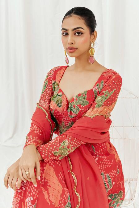 Redpine Designs Red Viscose Georgette, Viscose, Organza Sequins, Printed Anarkali With Dupatta at Aza Fashions Redpine Designs_Red Viscose Georgette, Viscose, Organza Sequins, Printed Anarkali With Dupatta _at_Aza_Fashions
