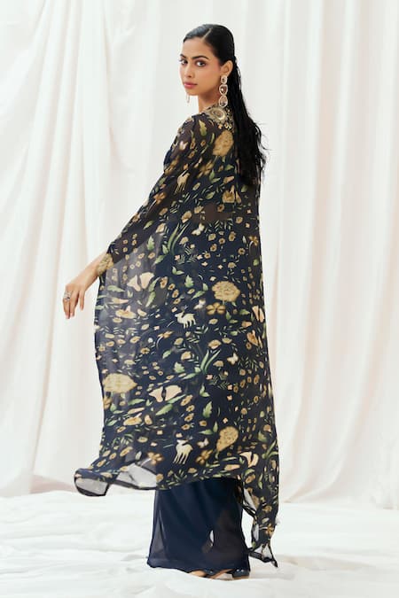 Redpine Designs Printed Cape Draped Skirt Set 