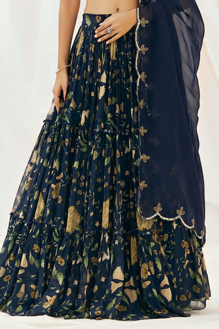 Redpine Designs Navy Georgette, Organza, Sequins, Embroidery Printed Lehenga Set at Aza Fashions Redpine Designs_Navy Georgette, Organza, Sequins, Embroidery Printed Lehenga Set _at_Aza_Fashions
