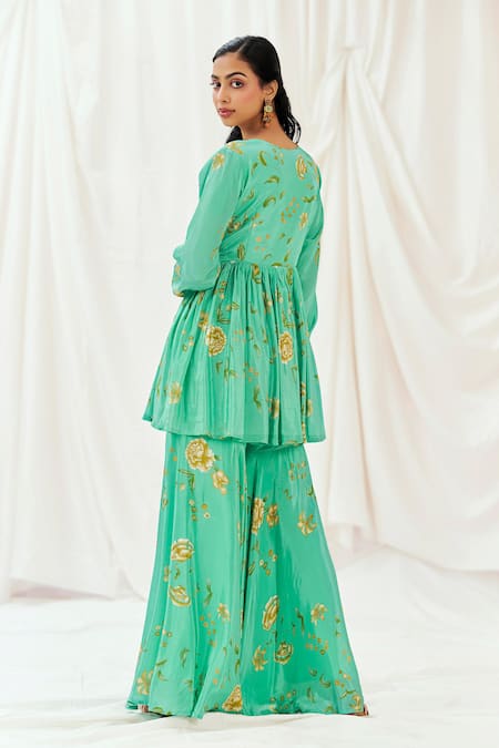 Redpine Designs Printed Peplum Kurta & Sharara Set 