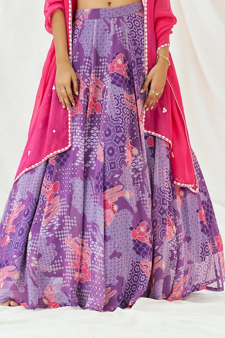 Buy_Redpine Designs_Purple Georgette, Sequins, Embroidery Floral Print Lehenga Set 