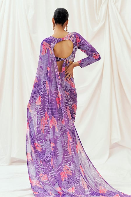 Redpine Designs Printed Pre-Draped Saree With Blouse 