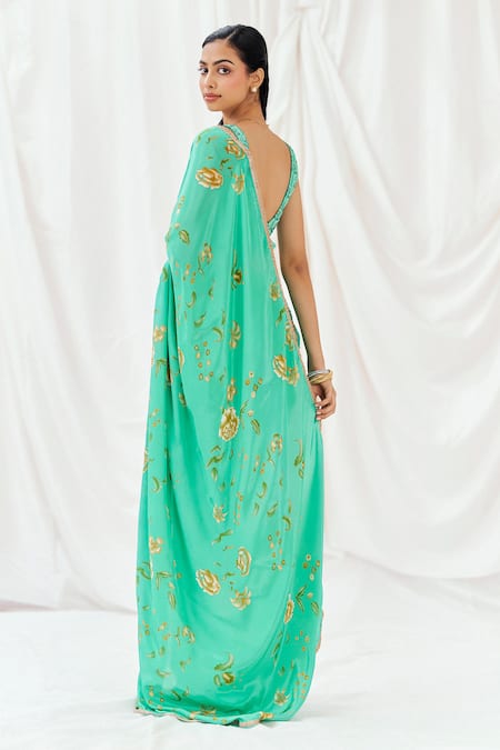 Redpine Designs Printed Pre-Draped Saree With Blouse 