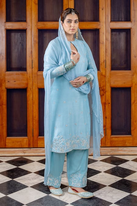 Nafs Sky Blue Tussar Silk Kurta Set 