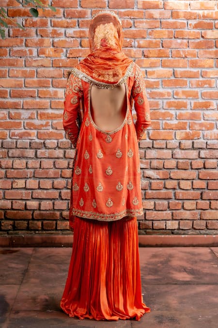Nafs Rust Tussar Silk Kurta Gharara Set 