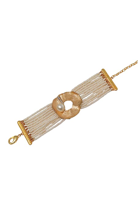 Shop Tad Accessories Gold Plated Pearls Faux Finish Bracelet at Aza Fashions Shop_Tad Accessories_Gold Plated Pearls Faux Finish Bracelet _at_Aza_Fashions