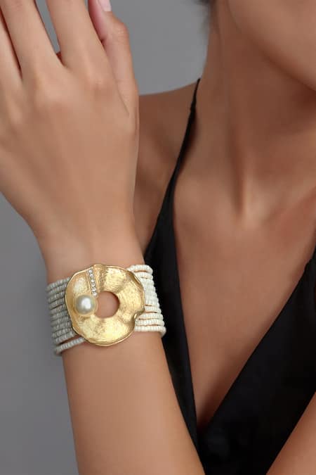 Tad Accessories Gold Plated Pearls Faux Finish Bracelet 