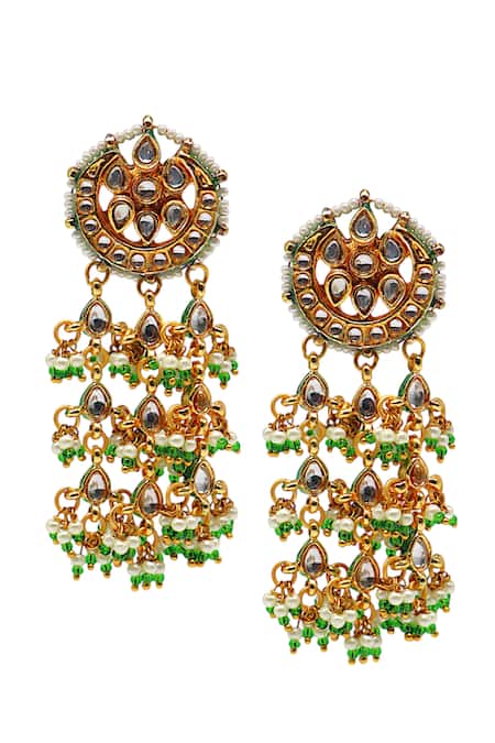 Shop Tad Accessories White Imitation Diamonds Gold Finish Kundan Earrings at Aza Fashions Shop_Tad Accessories_White Imitation Diamonds Gold Finish Kundan Earrings _at_Aza_Fashions