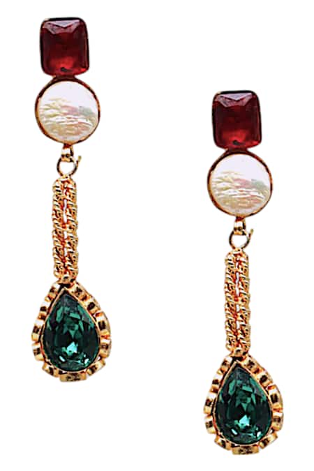Shop Tad Accessories Red Stones Ruby Gold Finish Earrings at Aza Fashions Shop_Tad Accessories_Red Stones Ruby Gold Finish Earrings _at_Aza_Fashions