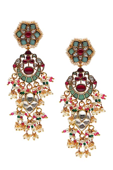 Shop Tad Accessories Multi Color Gold Finish Imitation Kundan Earrings at Aza Fashions Shop_Tad Accessories_Multi Color Gold Finish Imitation Kundan Earrings _at_Aza_Fashions