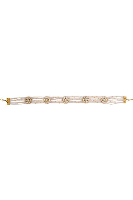 Tad Accessories_White Gold Finish Imitation Kundan Mathapatti _Online_at_Aza_Fashions