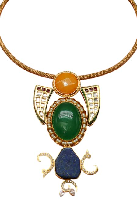 Shop Tad Accessories Gold Plated Finish Semi Precious Stone Necklace at Aza Fashions Shop_Tad Accessories_Gold Plated Finish Semi Precious Stone Necklace _at_Aza_Fashions