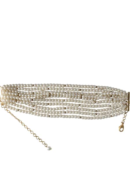 Shop Tad Accessories White Gold Finish Glass Pearl Choker at Aza Fashions Shop_Tad Accessories_White Gold Finish Glass Pearl Choker _at_Aza_Fashions