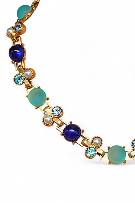 Tad Accessories Turquoise Gold Finish Semi Precious Stone Necklace Online at Aza Fashions Tad Accessories_Turquoise Gold Finish Semi Precious Stone Necklace _Online_at_Aza_Fashions