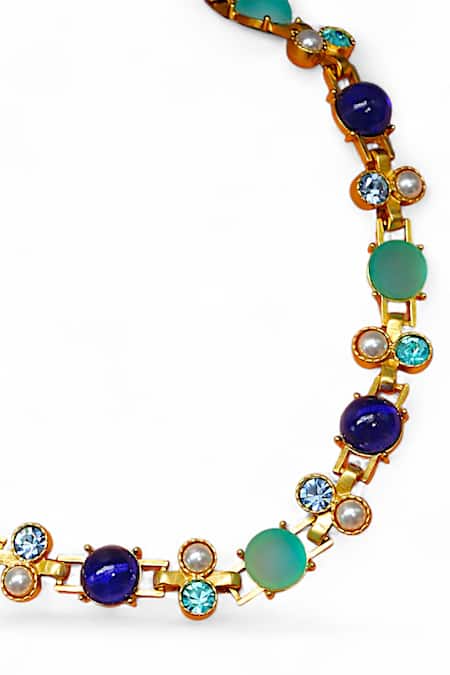 Buy Tad Accessories Turquoise Gold Finish Semi Precious Stone Necklace Online at Aza Fashions Buy_Tad Accessories_Turquoise Gold Finish Semi Precious Stone Necklace _Online_at_Aza_Fashions