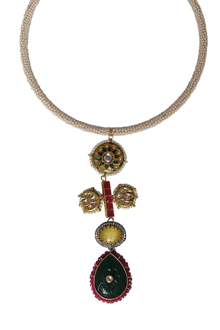 Shop Tad Accessories Multi Color Gold Finish Imitation Kundan Necklace at Aza Fashions Shop_Tad Accessories_Multi Color Gold Finish Imitation Kundan Necklace _at_Aza_Fashions