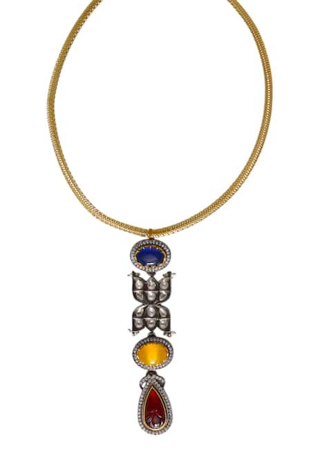 Shop Tad Accessories Red Two Tone Finish Imitation Polki Necklace at Aza Fashions Shop_Tad Accessories_Red Two Tone Finish Imitation Polki Necklace _at_Aza_Fashions