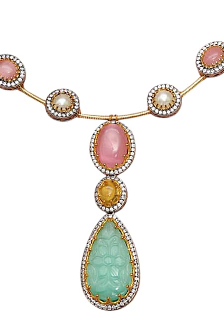 Tad Accessories Gold Plated Finish Semi Precious Stone Necklace Online at Aza Fashions Tad Accessories_Gold Plated Finish Semi Precious Stone Necklace _Online_at_Aza_Fashions
